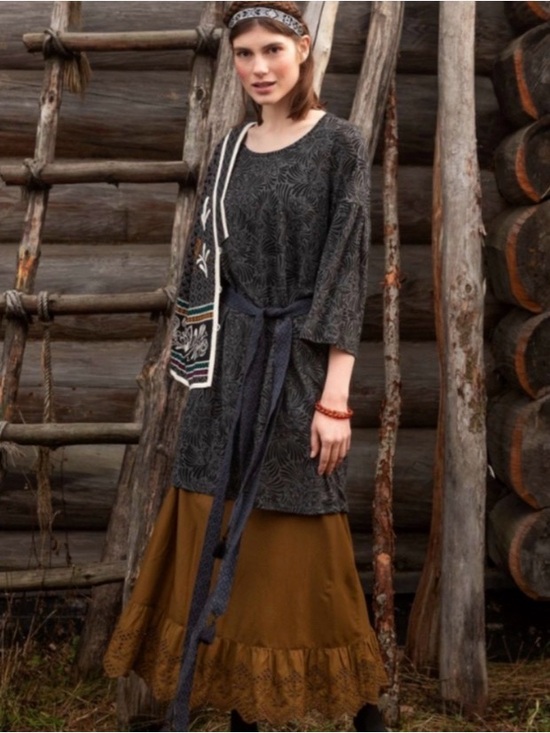 Gudrun Sjoden Tops - Gudrun Sjoden Kalejdoskop Lyocell Bell Sleeve Tunic Dress Floral Black Gray Sz S